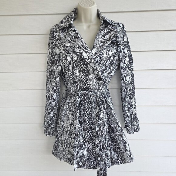 Ed Hardy Jackets & Blazers - ED HARDY Black White Snake Print Belt Appliqued Rhinestones Trench Coat